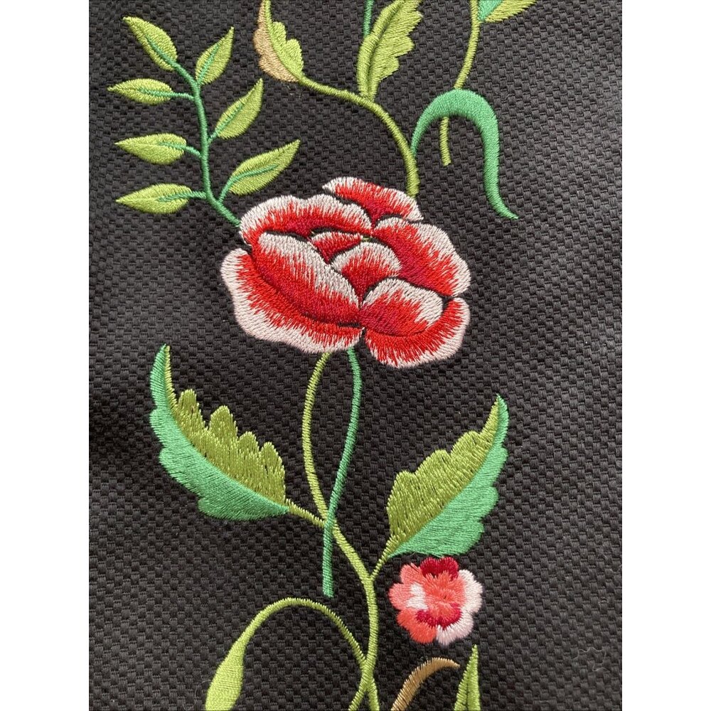 VICTOR COSTA vtg 90s Women Coat 2X Black Embroidered Flowers Button up Longline - Picture 5 of 11